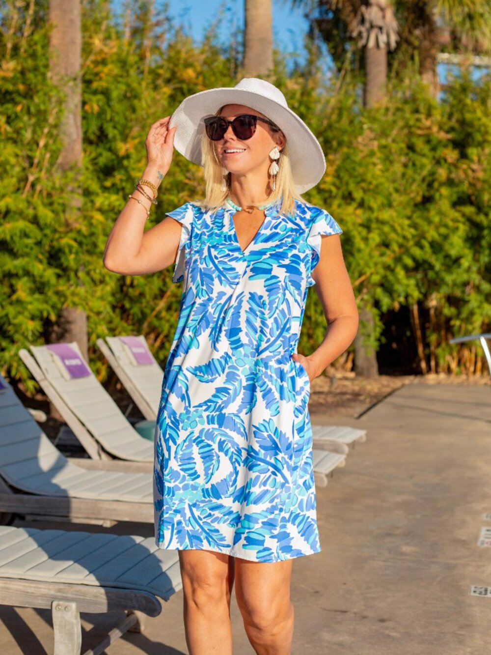 La Mer Luxe Blakely Dress with Pockets- Periwinkle Jungle
